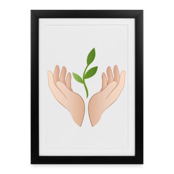 Hands with Plant – Sustainability Nature Motif - Framed poster (27 × 37 cm) - black - Front