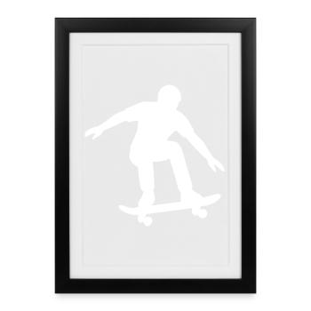 Silhouette de skateur minimaliste Sport - Affiche encadrée (27 × 37 cm) - noir - Devant