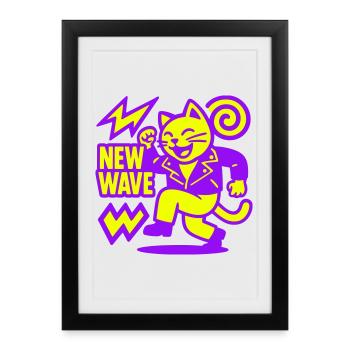 New Wave Cat - Gerahmtes Poster (27 × 37 cm) - Schwarz - Vorne