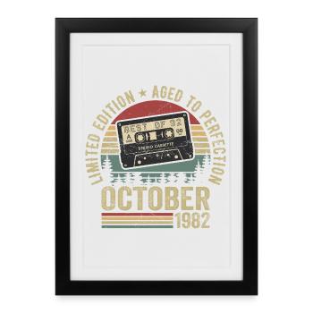 Oldtimer Oktober 1982 Geburtstag Geschenk Oktober - Gerahmtes Poster (27 × 37 cm) - Schwarz - Vorne