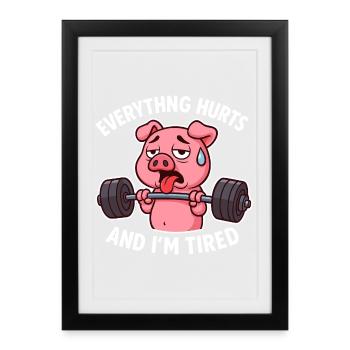 Conception de poids de levage de porc épuisé - Affiche encadrée (27 × 37 cm) - noir - Devant