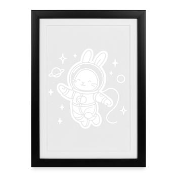 Space bunny in astronaut suit - Framed poster (27 × 37 cm) - black - Front