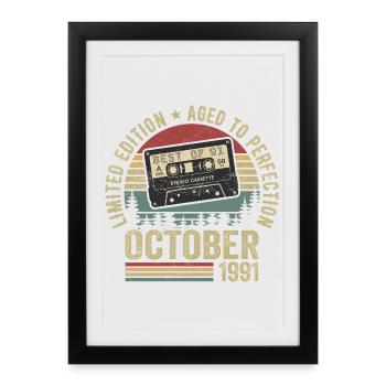 Voiture classique Octobre 1991 Cadeau d’anniversaire Octobre - Affiche encadrée (27 × 37 cm) - noir - Devant