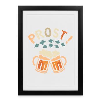 PROST! – Chopes à bière en mousse de style bavarois - Affiche encadrée (27 × 37 cm) - noir - Devant