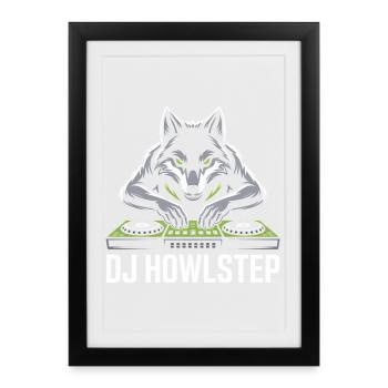 DJ HOWLSTEP Wolf Mixer Club Rave - Affiche encadrée (27 × 37 cm) - noir - Devant