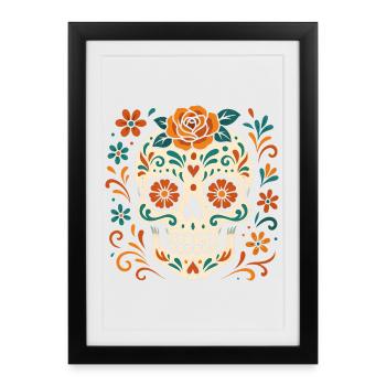 Crâne floral avec des roses - Affiche encadrée (27 × 37 cm) - noir - Devant