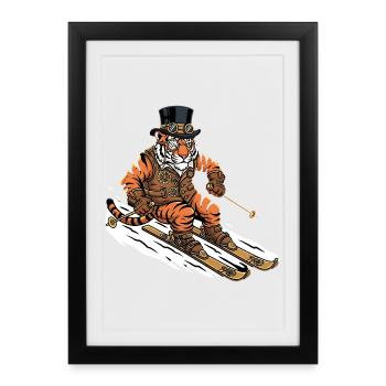 Steampunk Tiger Skier Piste des Alpes - Affiche encadrée (27 × 37 cm) - noir - Devant