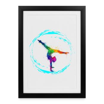 Aquarellierter Turntänzer auf buntem Hintergrund - Gerahmtes Poster (27 × 37 cm) - Schwarz - Vorne