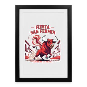 Fiesta San Fermín Stierlauf - Gerahmtes Poster (27 × 37 cm) - Schwarz - Vorne