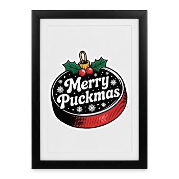 Merry Puckmas Noël Vacances Hockey - Affiche encadrée (27 × 37 cm) - noir - Devant