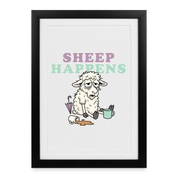 Sheep Happens Pastel Laugh - Framed poster (27 × 37 cm) - black - Front