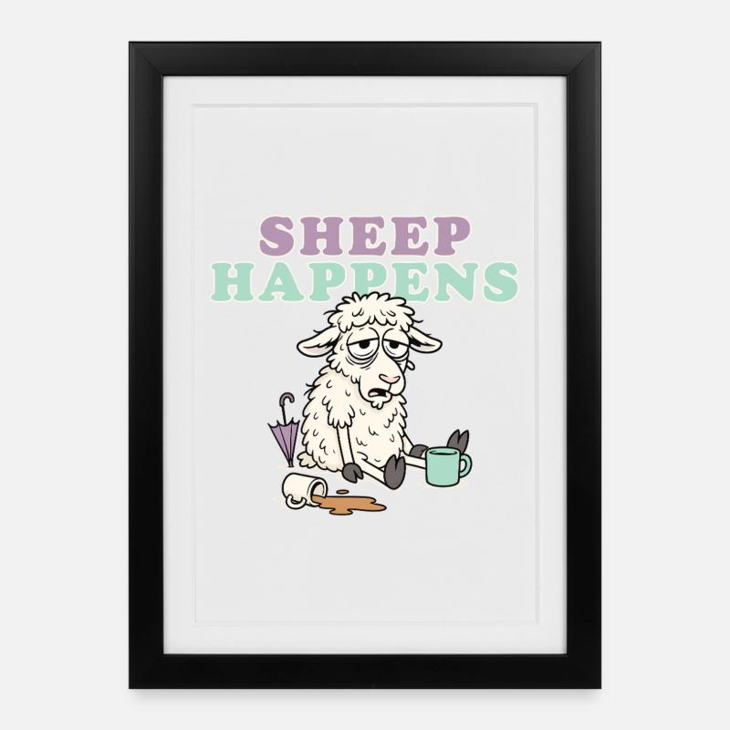 Mouton Arrive Rire Pastel - Affiche encadrée (27 × 37 cm) - noir