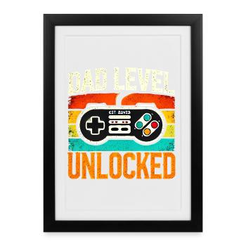 Dad Level Unlocked Retro Controller, Fathers  - Framed poster (27 × 37 cm) - black - Front