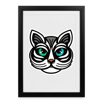 Whimsical Odd-Eyed Cat Cartoon Design - Framed poster (27 × 37 cm) - black - Front