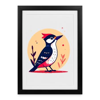 Great spotted woodpecker with a red crest - Framed poster (27 × 37 cm) - black - Front