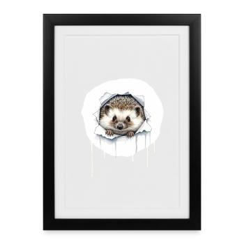 Un hérisson mignon sort de la fissure - Affiche encadrée (27 × 37 cm) - noir - Devant