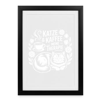 Cat & Coffee My Therapy - Framed poster (27 × 37 cm) - black - Front