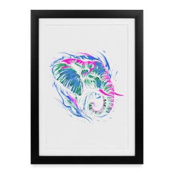 Elephant Africa Safari Nature Wilderness Neon Colorful - Framed poster (27 × 37 cm) - black - Front