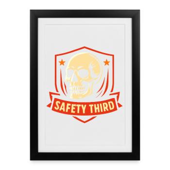 Safety Third Badge Skull Safety Third - Framed poster (27 × 37 cm) - black - Front
