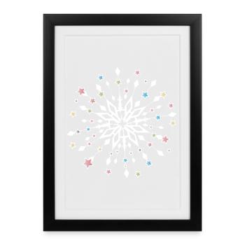 Mandala étoile de Noël avec des étoiles colorées - Affiche encadrée (27 × 37 cm) - noir - Devant