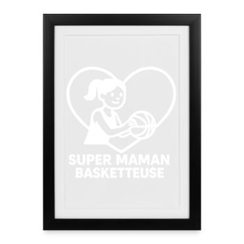 Super maman basketteuse – Cœur basket - Affiche encadrée (27 × 37 cm) - noir - Devant