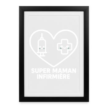 Super maman infirmière – Cœur médical - Affiche encadrée (27 × 37 cm) - noir - Devant