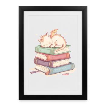 Sleeping Dragon on Pastel Colored Books - Framed poster (27 × 37 cm) - black - Front