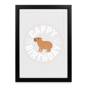 Capybara Anniversaire Cappy Anniversaire Drôle de capy - Affiche encadrée (27 × 37 cm) - noir - Devant