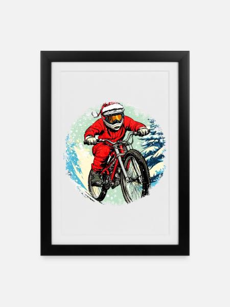Christmas Biker / Mountain Bike - Framed poster (27 × 37 cm) - black