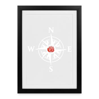 Rose des vents et nature (blanc) - Affiche encadrée (27 × 37 cm) - noir - Devant