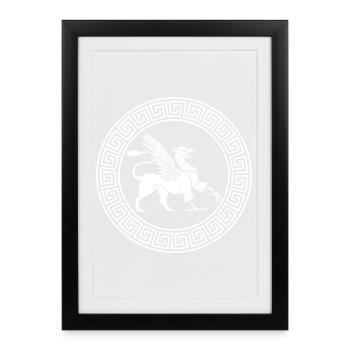 Symbole antique du griffon blanc - Affiche encadrée (27 × 37 cm) - noir - Devant