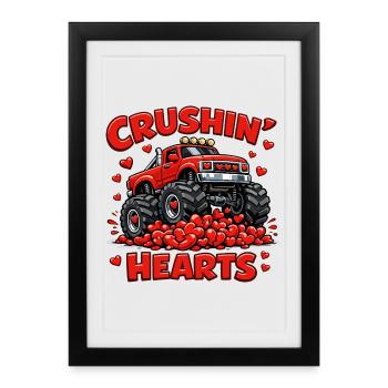 Boy Valentine Monster Truck Heart Funny Gift - Framed poster (27 × 37 cm) - black - Front