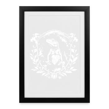 Heraldic iguana in a wreath of leaves - Framed poster (27 × 37 cm) - black - Front