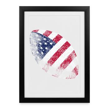 Patriotischer amerikanischer Flaggenfußball Rugbyball-Kunst - Gerahmtes Poster (27 × 37 cm) - Schwarz - Vorne