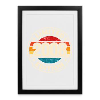 Vintage 2008 – 18. Geburtstag Meilenstein Design - Gerahmtes Poster (27 × 37 cm) - Schwarz - Vorne