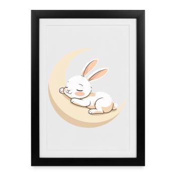 Rêve de lapin lunaire - Affiche encadrée (27 × 37 cm) - noir - Devant