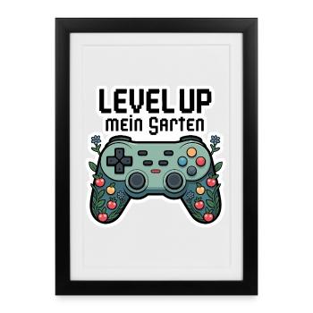 Level Up Garten-Controller Design - Gerahmtes Poster (27 × 37 cm) - Schwarz - Vorne