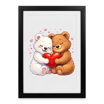 Ours amoureux du cœur – motif de la Saint-Valentin - Affiche encadrée (27 × 37 cm) - noir - Devant