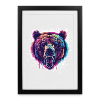 Colorful Bear Head Neon Splatter - Framed poster (27 × 37 cm) - black - Front