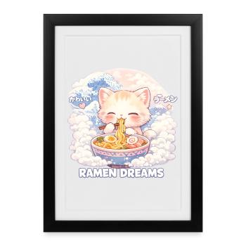 Kawaii Cat Ramen Noodles Anime Cat - Framed poster (27 × 37 cm) - black - Front