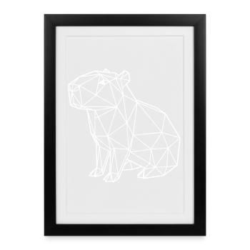 Capybara Géométrique Origami Moderne Animal Blanc - Affiche encadrée (27 × 37 cm) - noir - Devant