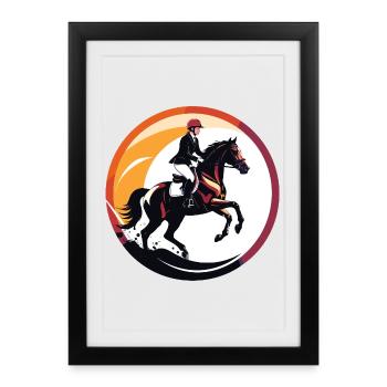Cavalier équestre dans le motif du cercle de champ - Affiche encadrée (27 × 37 cm) - noir - Devant