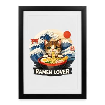 Anime Ramen de chat - Affiche encadrée (27 × 37 cm) - noir - Devant