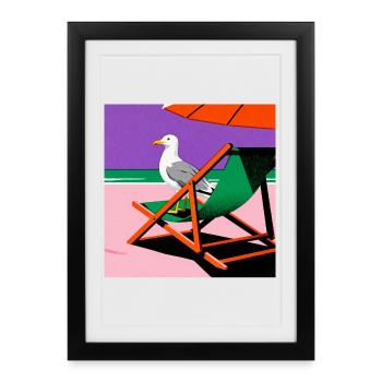 Colorful beach chair and seagull - Framed poster (27 × 37 cm) - black - Front