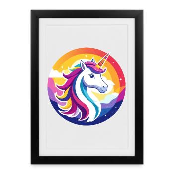 Motif de licorne arc-en-ciel avec tête de licorne colorée - Affiche encadrée (27 × 37 cm) - noir - Devant