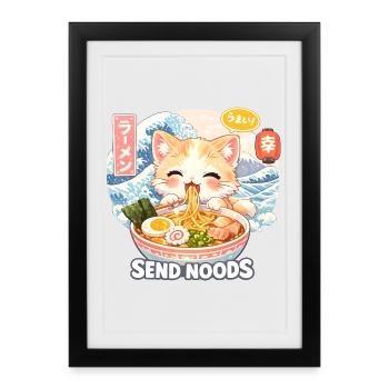 Cat Ramen Noodle Retro Wave Motif - Framed poster (27 × 37 cm) - black - Front