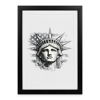 Statue of Liberty with US flag - Framed poster (27 × 37 cm) - black - Front