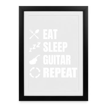 Eat Sleep Guitar Repeat - Affiche encadrée (27 × 37 cm) - noir - Devant