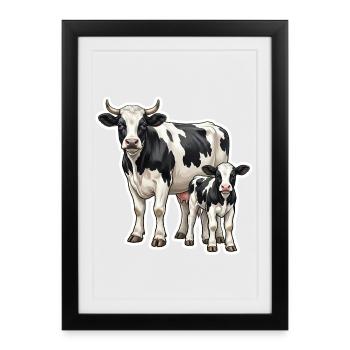 Vache Holstein avec veau – Conception de la vie agricole - Affiche encadrée (27 × 37 cm) - noir - Devant