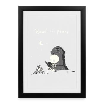 Lire en paix – Squelette près du feu - Affiche encadrée (27 × 37 cm) - noir - Devant